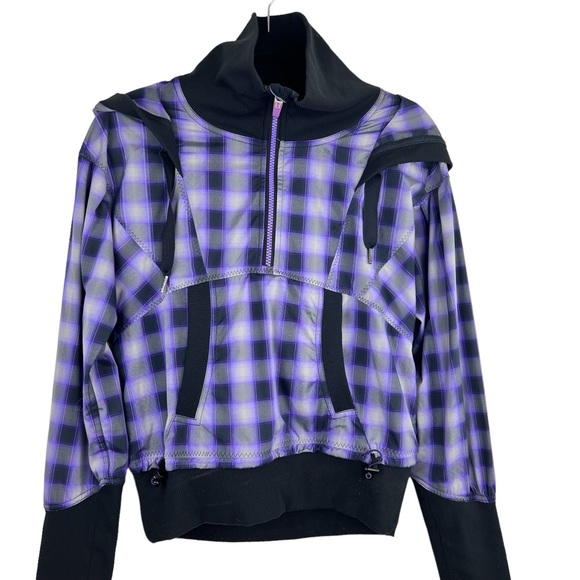Lululemon Run Reflection Plaid Pullover Oversized Purple cropped Jacket size 6 - Picture 3 of 16